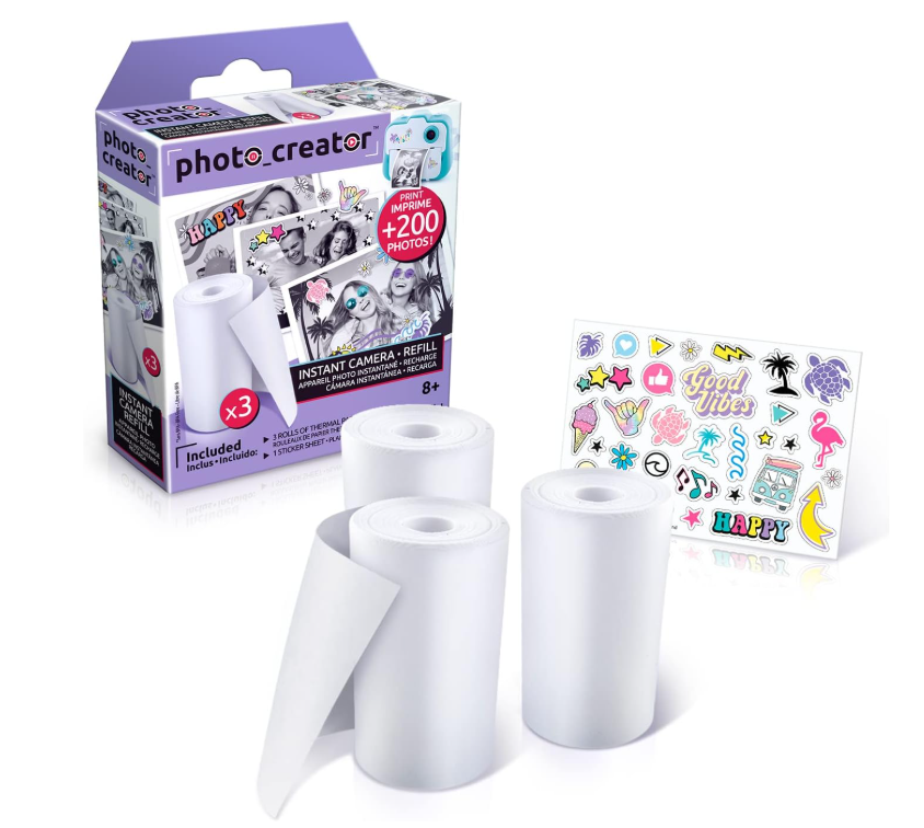 Canal Toys - Photo Creator - Nachfüllpack Thermopapier - 3 Rollen & 1 Stickerbogen - Über 200 Fotos für die Sofortbildkamera - Zubehör & Geschenkidee für kreative Kinder ab 6 Jahren - CLK 002